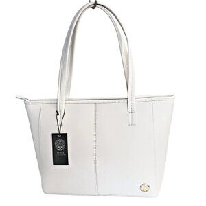 Vince Camuto White Leather Zip-Top Tote